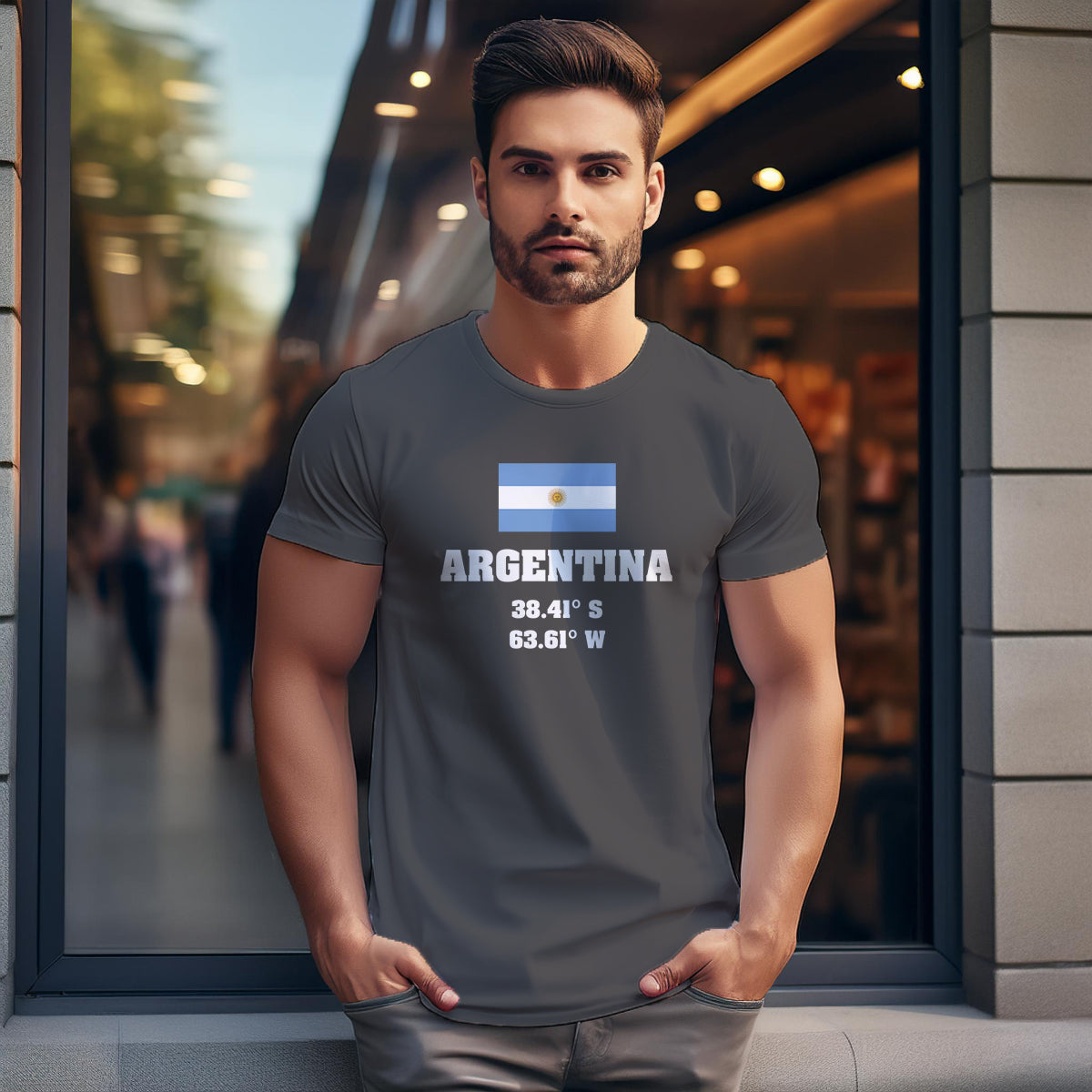 Argentina Latitude Longitude (Charcoal Grey) Men Unisex T-Shirt | Latitude & Longitude Graphic