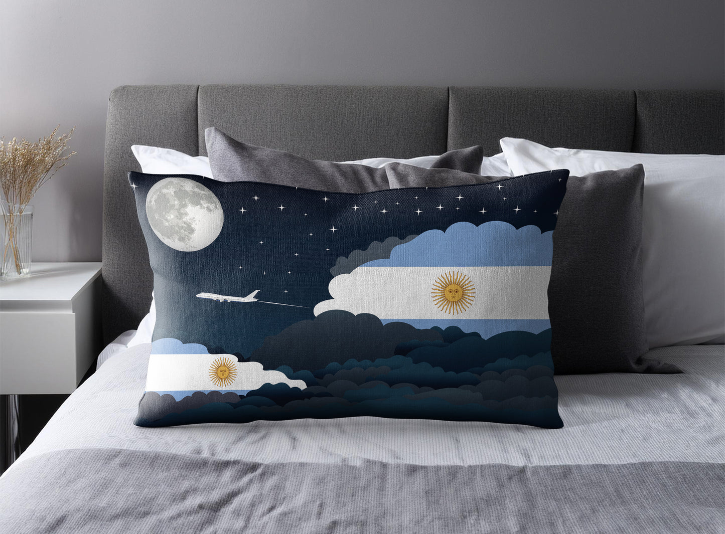 Argentina World Airplane Night Clouds Square & Rectangle Pillow Cases | Aviation Night Sky Pillow Covers