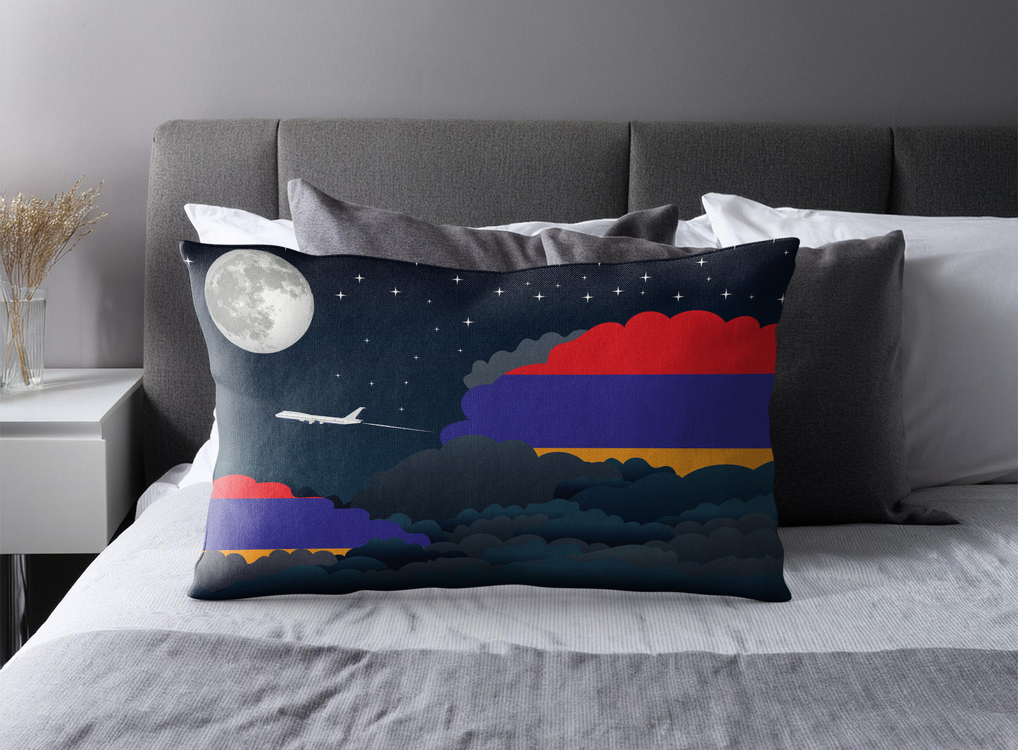 Armenia World Airplane Night Clouds Square & Rectangle Pillow Cases | Aviation Night Sky Pillow Covers