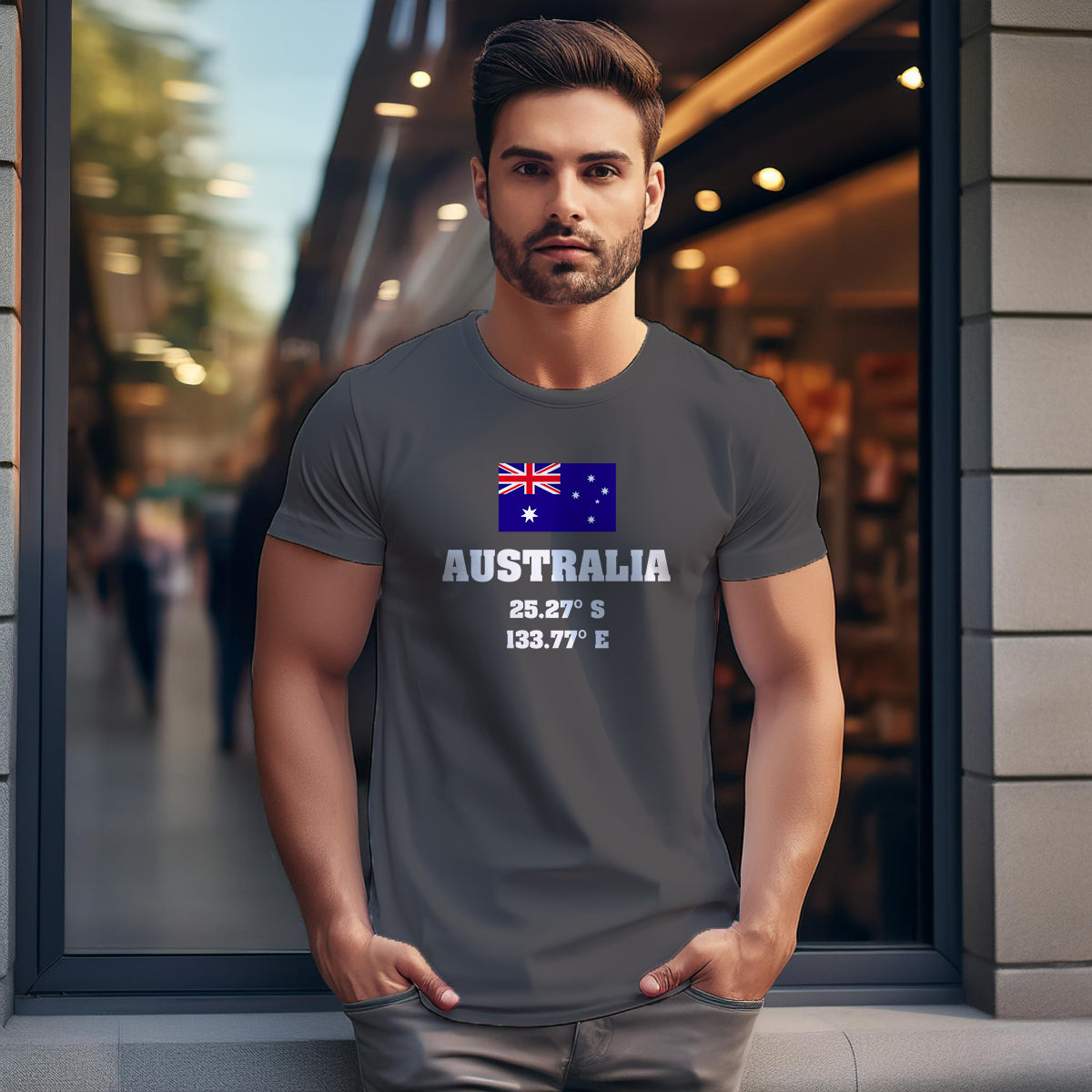 Australia Latitude Longitude (Charcoal Grey) Men Unisex T-Shirt | Latitude & Longitude Graphic