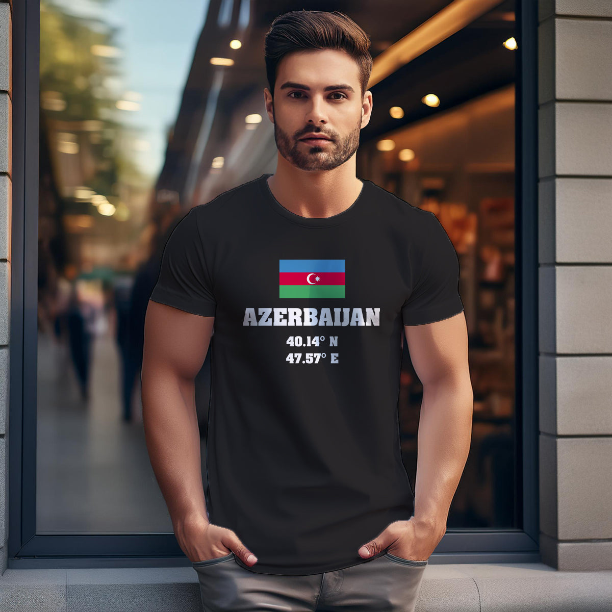 Azerbaijan Latitude Longitude (Black) Men Unisex T-Shirt | Latitude & Longitude Graphic