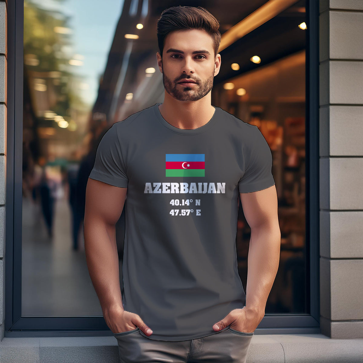 Azerbaijan Latitude Longitude (Charcoal Grey) Men Unisex T-Shirt | Latitude & Longitude Graphic