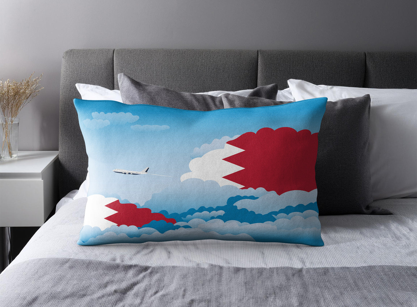 Bahrain World Airplane Day Clouds Square & Rectangle Pillow Cases | Aviation Decorative Pillow Covers