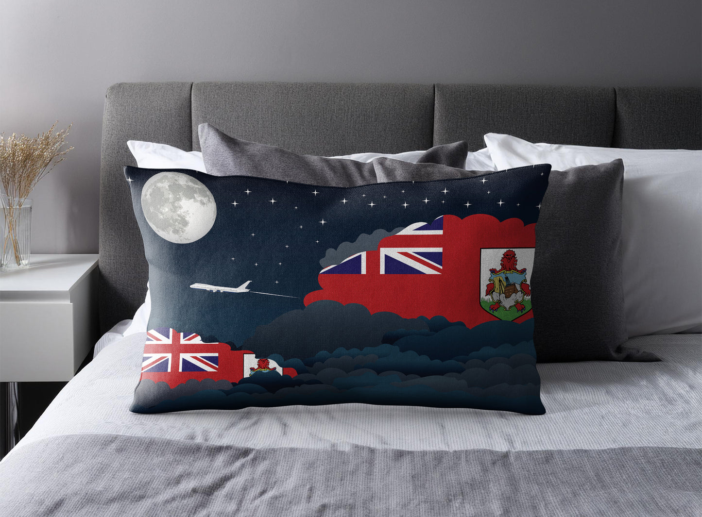 Bermuda World Airplane Night Clouds Square & Rectangle Pillow Cases | Aviation Night Sky Pillow Covers