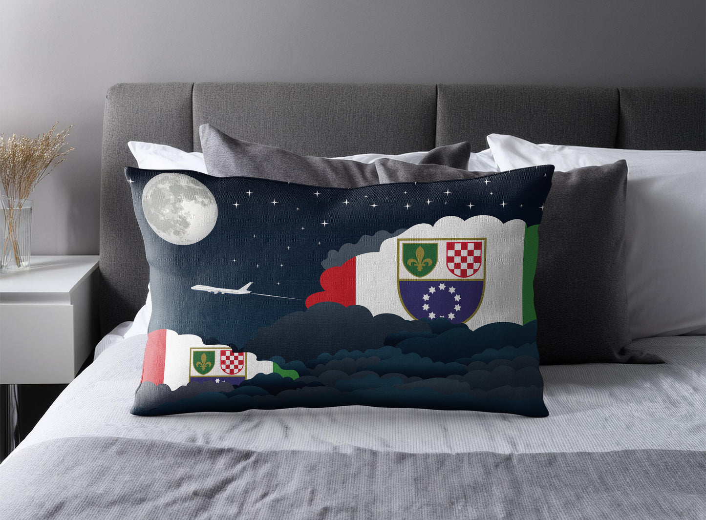 Bosnia Case and Herzegovina Federation of World Airplane Night Clouds Square & Rectangle Pillow Cases | Aviation Night Sky Pillow Covers