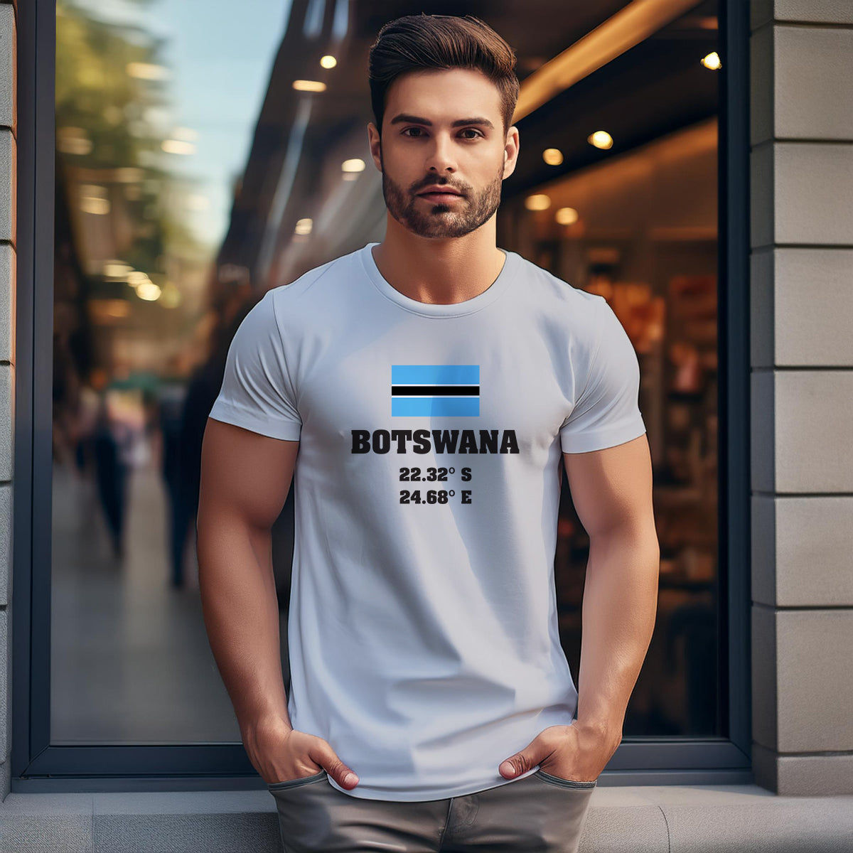Botswana Latitude Longitude (Melange Grey) Men Unisex T-Shirt | Latitude & Longitude Graphic