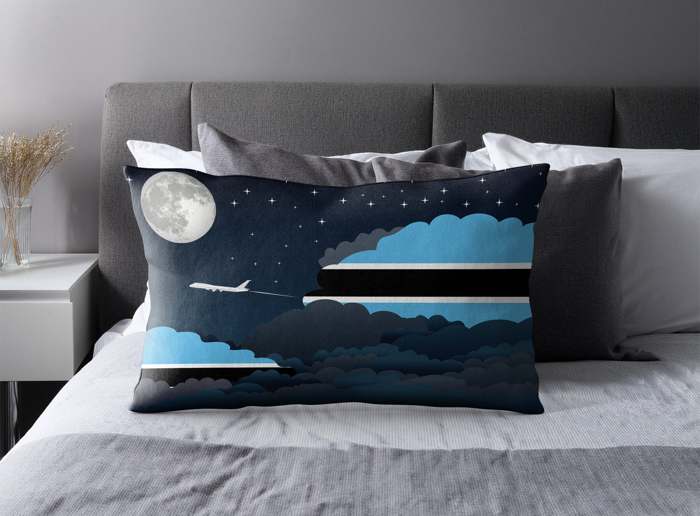 Botswana World Airplane Night Clouds Square & Rectangle Pillow Cases | Aviation Night Sky Pillow Covers