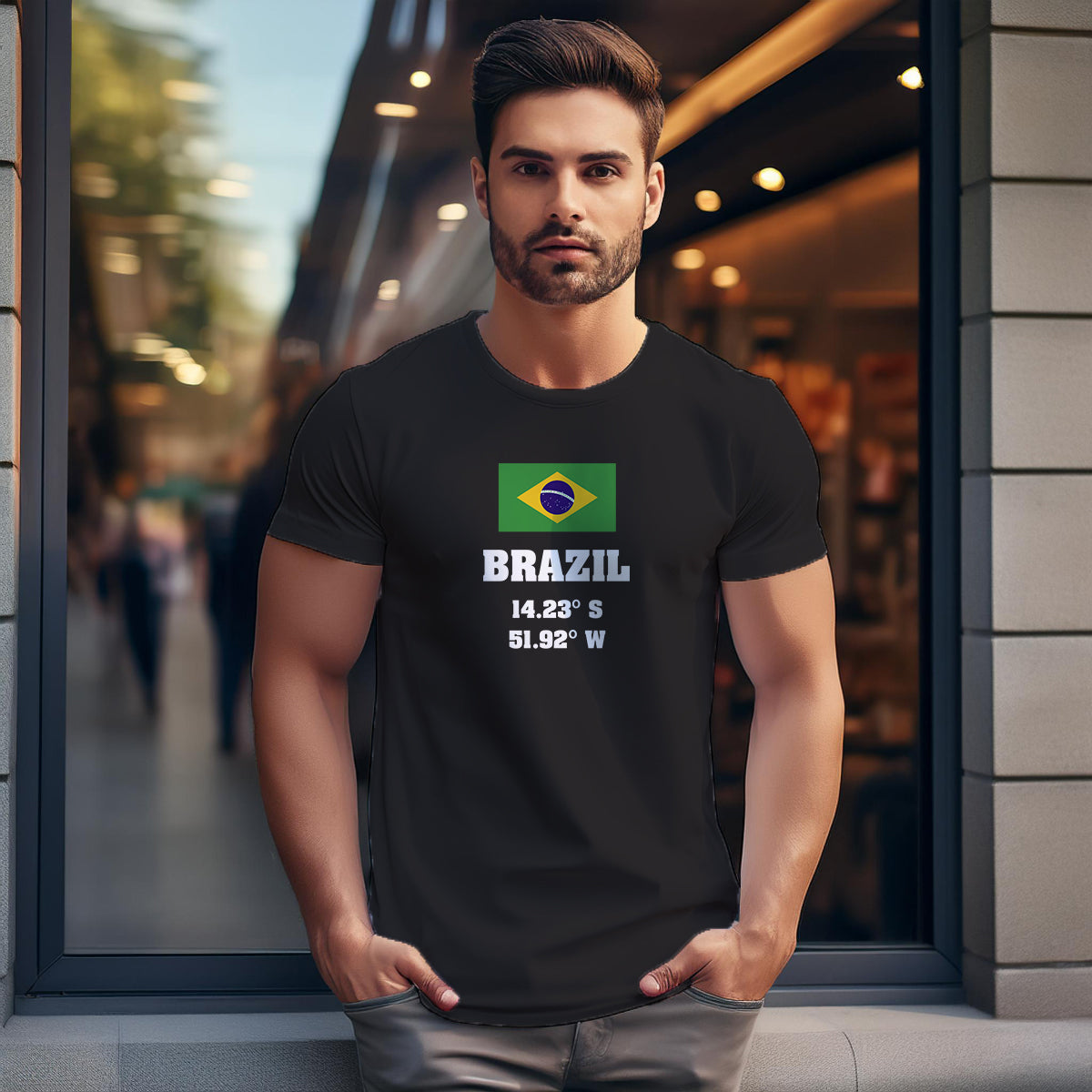Brazil Latitude Longitude (Black) Men Unisex T-Shirt | Latitude & Longitude Graphic