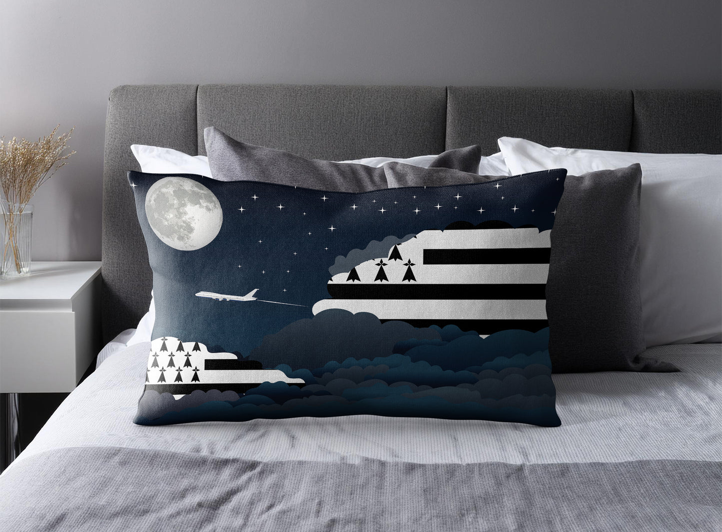 Brittany World Airplane Night Clouds Square & Rectangle Pillow Cases | Aviation Night Sky Pillow Covers