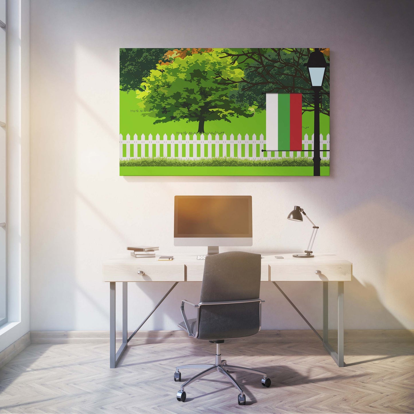 Bulgaria Trees Street Lamp Canvas Print Framed