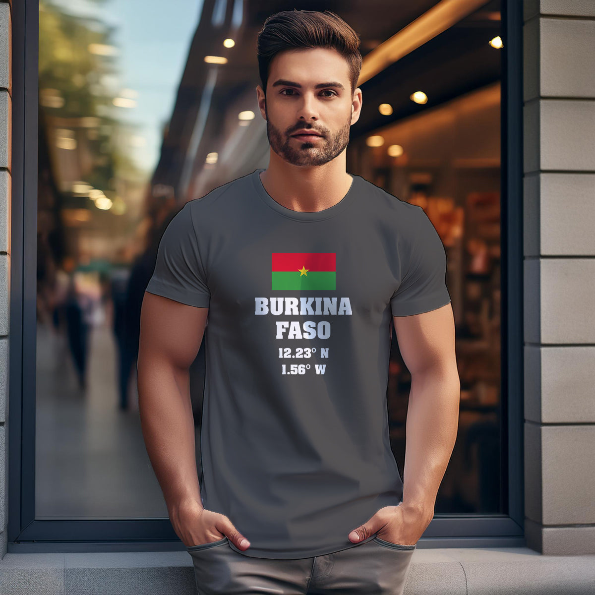Burkina Faso Latitude Longitude (Charcoal Grey) Men Unisex T-Shirt | Latitude & Longitude Graphic