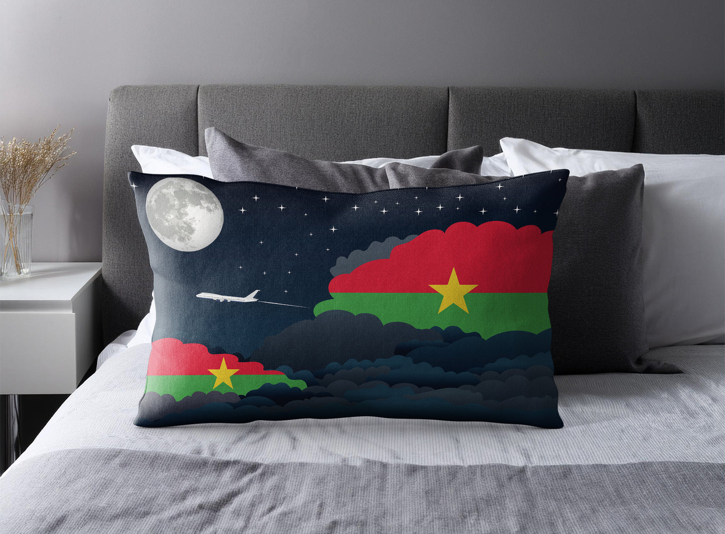 Burkina Faso World Airplane Night Clouds Square & Rectangle Pillow Cases | Aviation Night Sky Pillow Covers