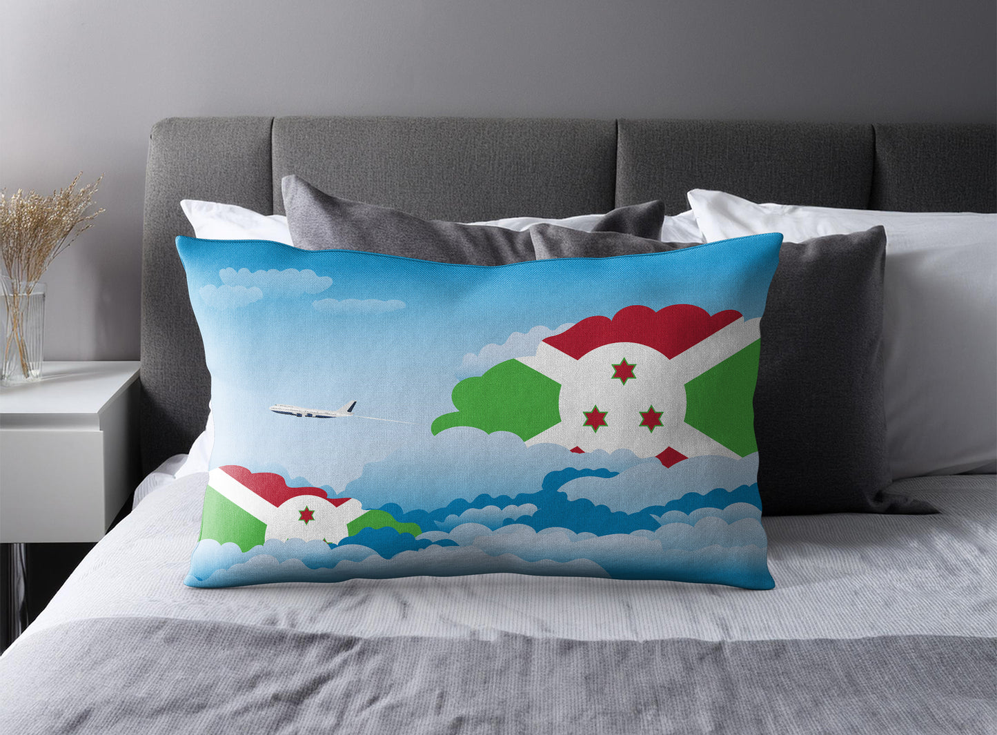 Burundi World Airplane Day Clouds Square & Rectangle Pillow Cases | Aviation Decorative Pillow Covers
