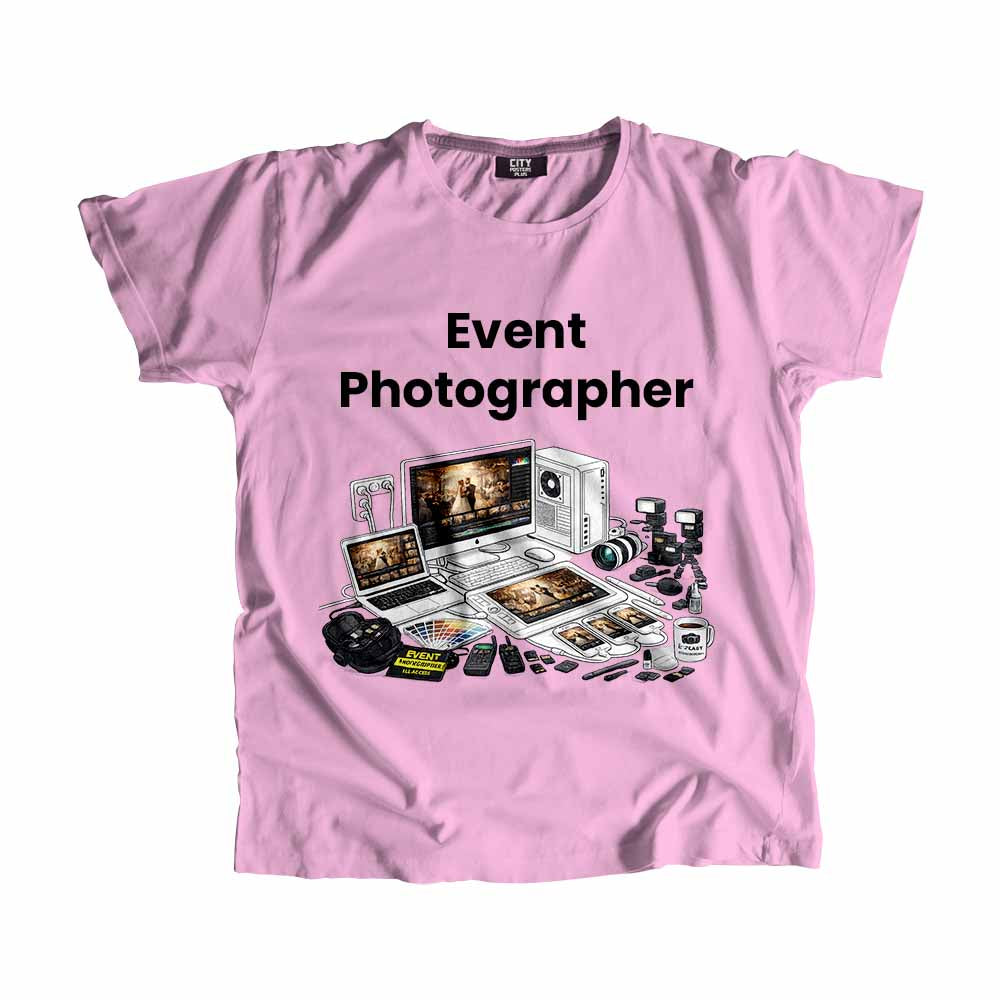 Event Photographer Men Unisex T-Shirt (Light Pink) Technology Unisex T-Shirt | City Posters Plus