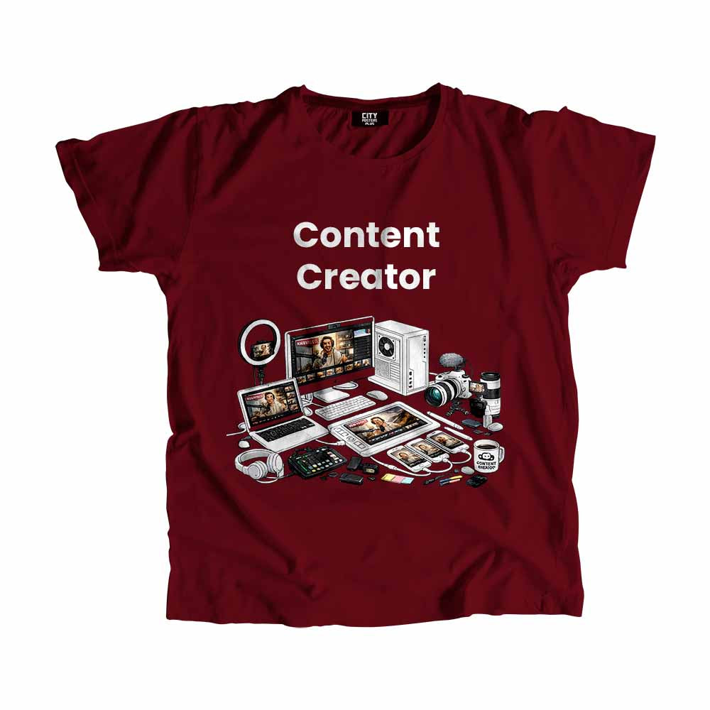 Content Creator Men Unisex T-Shirt (Maroon) Technology Unisex T-Shirt | City Posters Plus
