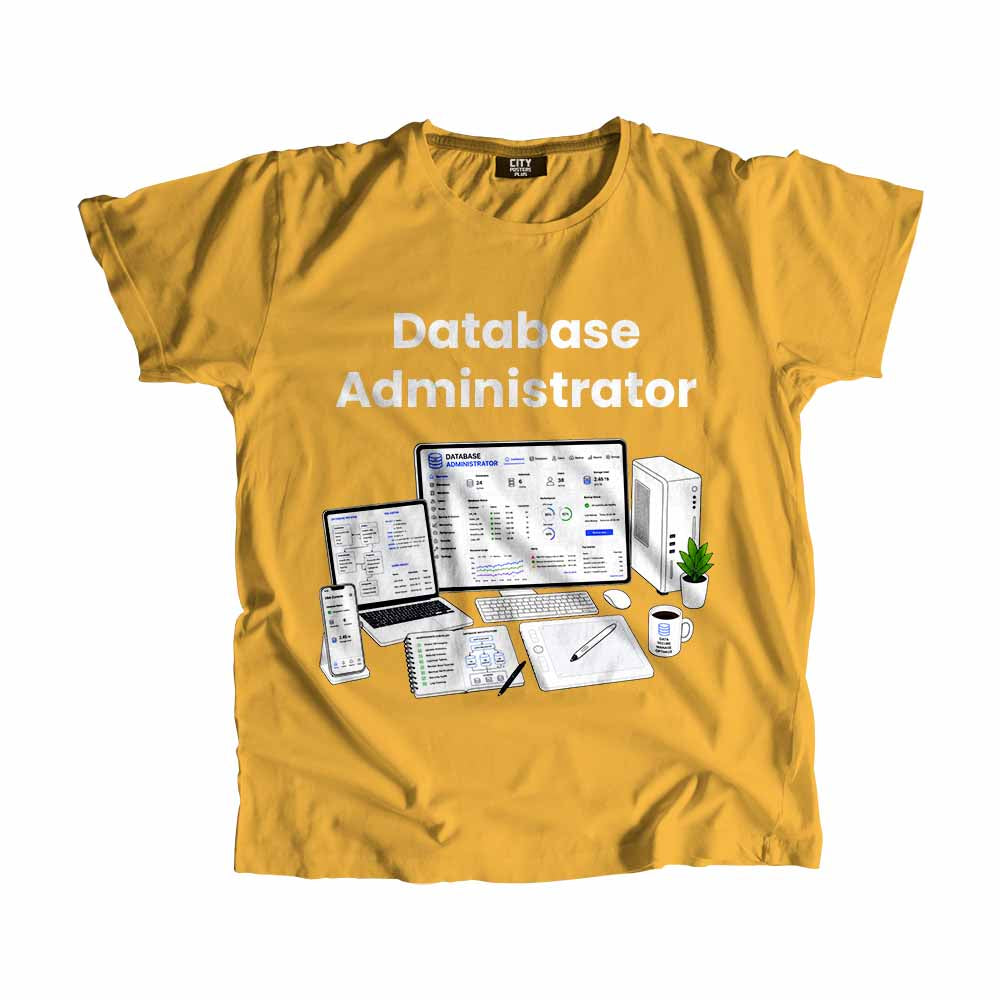 Database Administrator Men Unisex T-Shirt (Golden Yellow) Technology Unisex T-Shirt | City Posters Plus