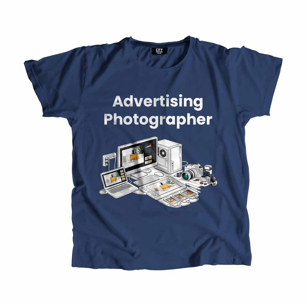 Advertising Photographer Men Unisex T-Shirt (Navy Blue) Technology Unisex T-Shirt | City Posters Plus
