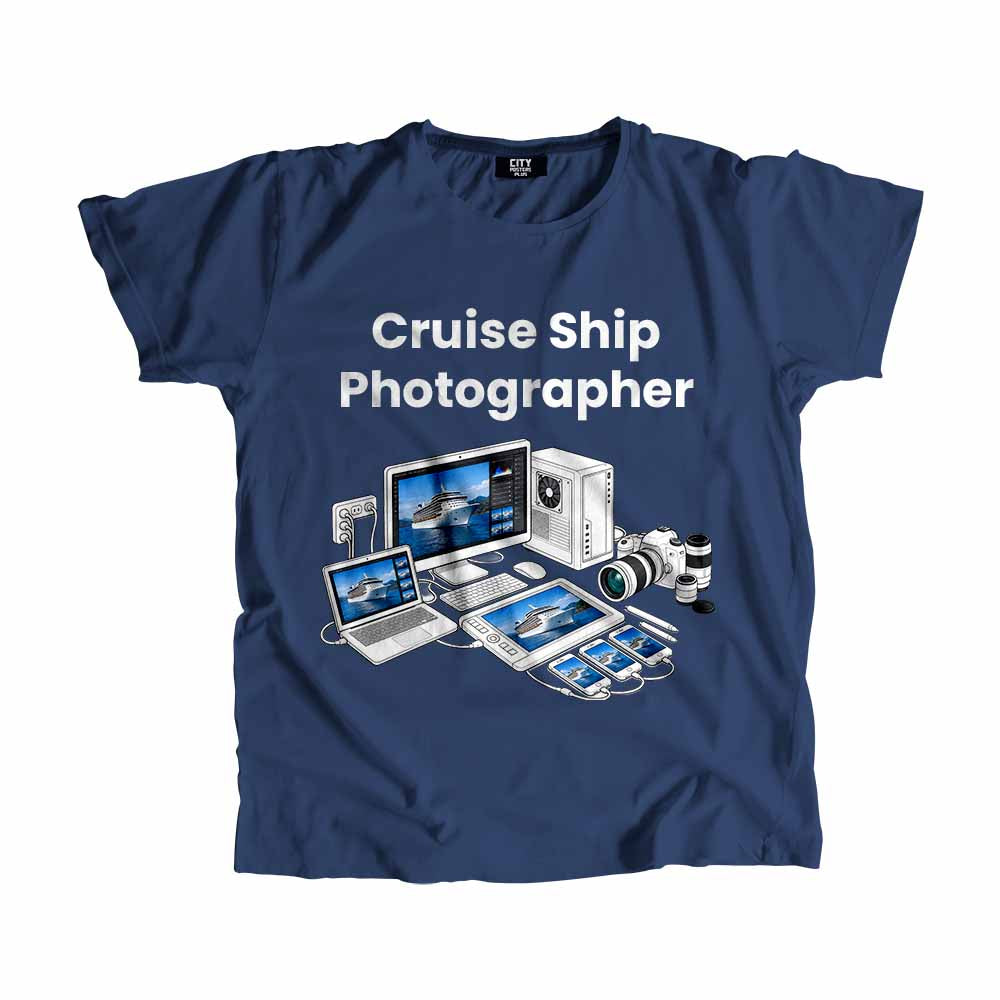 Cruise Ship Photographer Men Unisex T-Shirt (Navy Blue) Technology Unisex T-Shirt | City Posters Plus