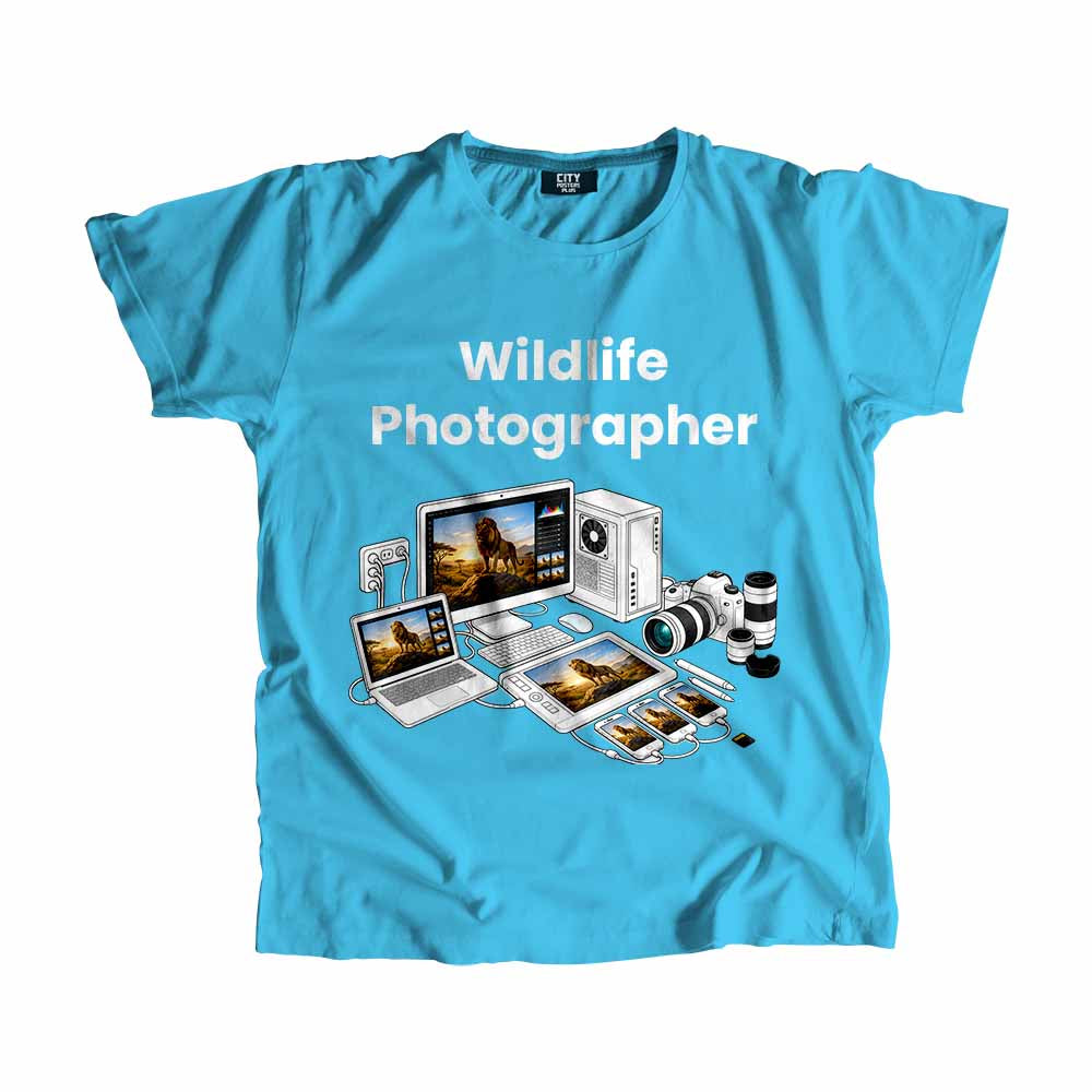 Wildlife Photographer Men Unisex T-Shirt (Sky Blue) Technology Unisex T-Shirt | City Posters Plus