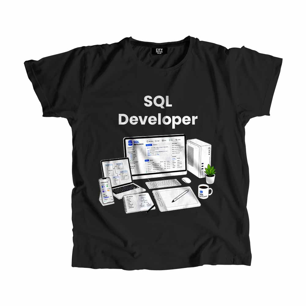 SQL Developer Men Unisex T-Shirt (Black) Technology Unisex T-Shirt | City Posters Plus