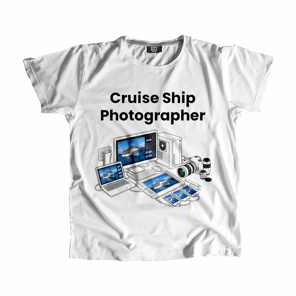 Cruise Ship Photographer Men Unisex T-Shirt (White) Technology Unisex T-Shirt | City Posters Plus