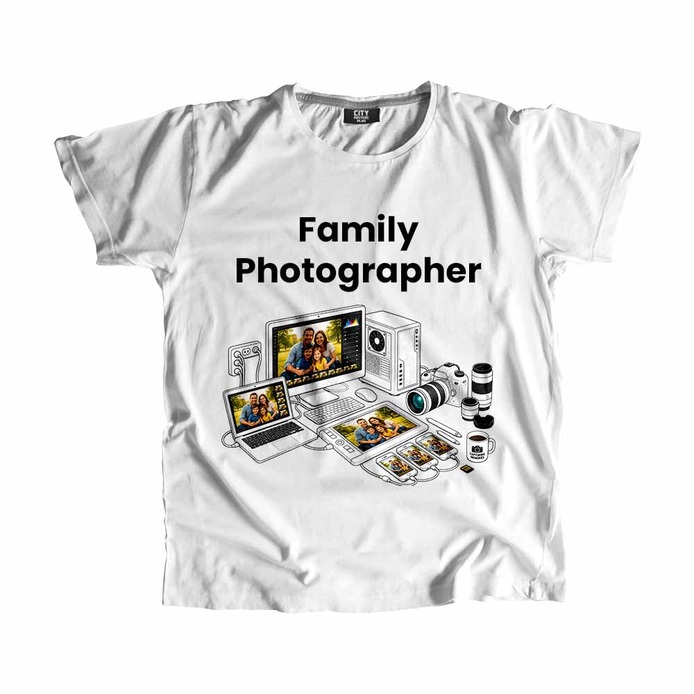 Family Photographer Men Unisex T-Shirt (White) Technology Unisex T-Shirt | City Posters Plus