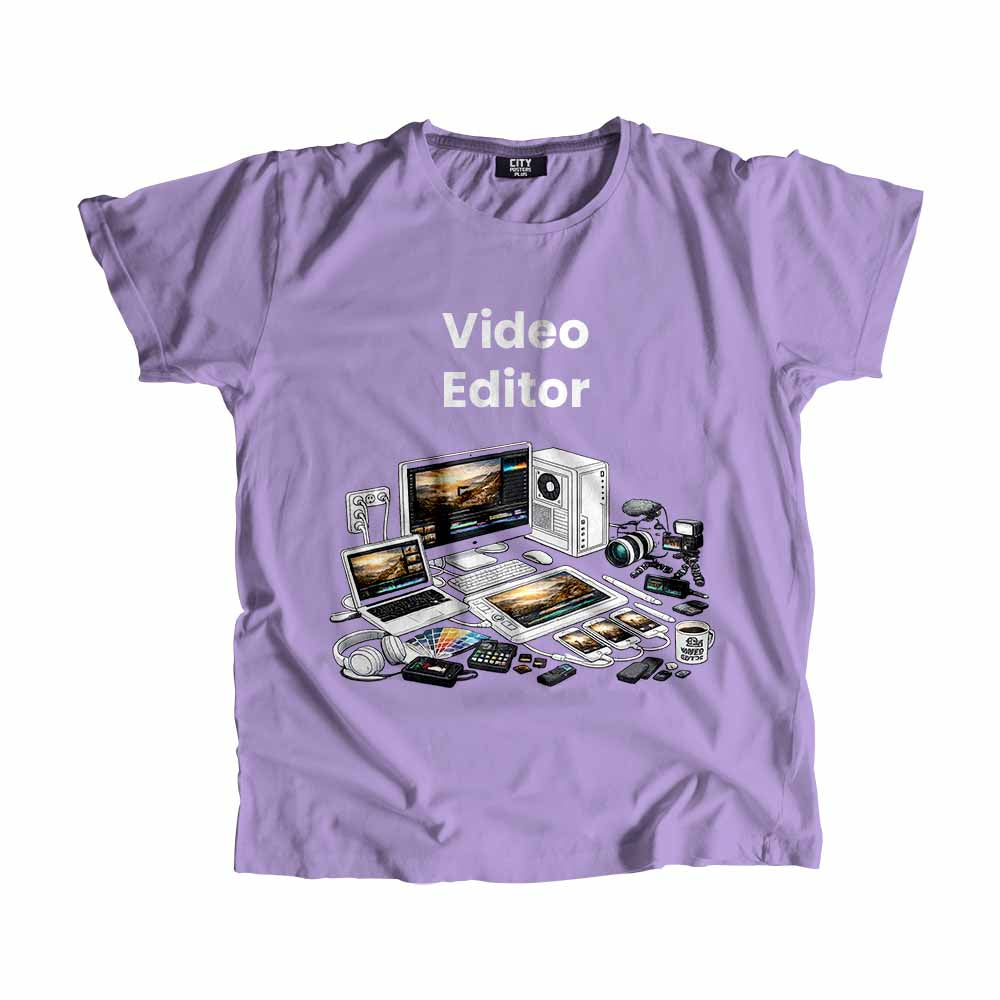 Video Editor Men Unisex T-Shirt (Iris Lavender) Technology Unisex T-Shirt | City Posters Plus