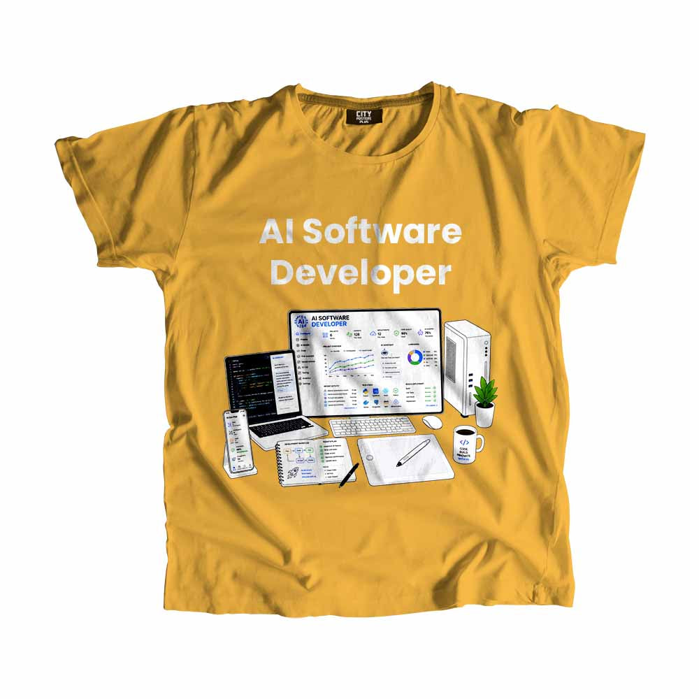 AI Software Developer Men Unisex T-Shirt (Golden Yellow) Technology Unisex T-Shirt | City Posters Plus