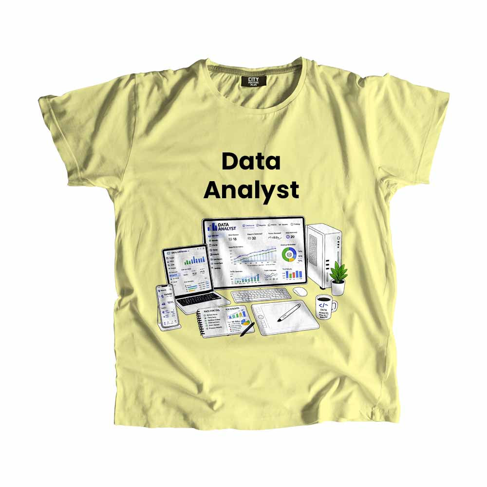 Data Analyst Men Unisex T-Shirt (Butter Yellow) Technology Unisex T-Shirt | City Posters Plus