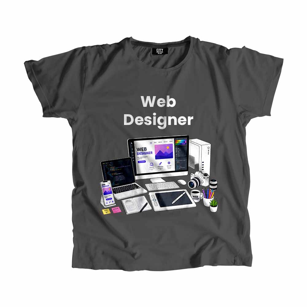 Web Designer Men Unisex T-Shirt (Charcoal Grey) Technology Unisex T-Shirt | City Posters Plus