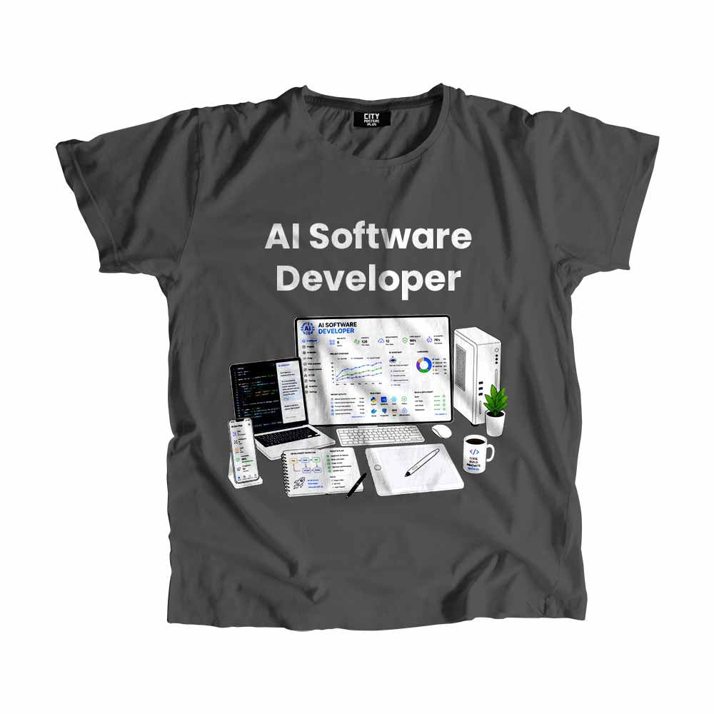 AI Software Developer Men Unisex T-Shirt (Charcoal Grey) Technology Unisex T-Shirt | City Posters Plus