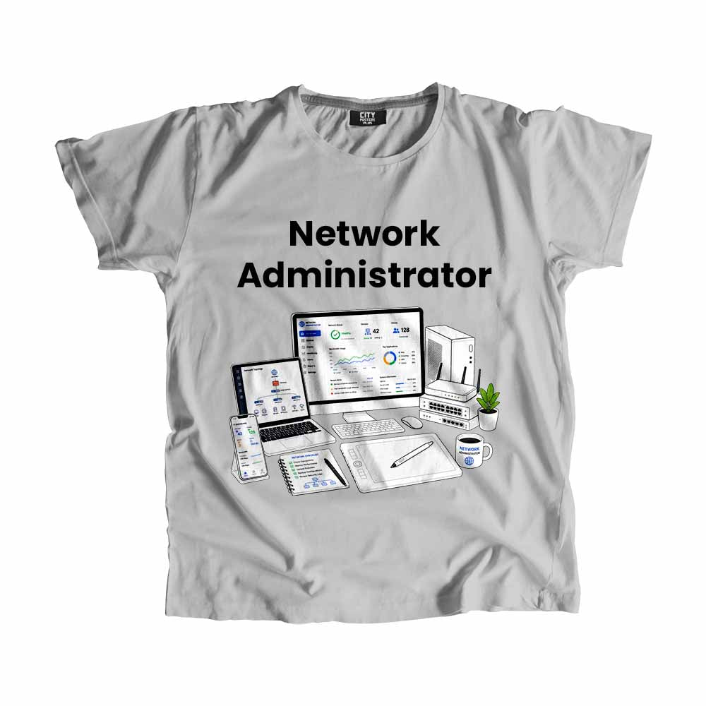 Network Administrator Men Unisex T-Shirt (Melange Grey) Technology Unisex T-Shirt | City Posters Plus