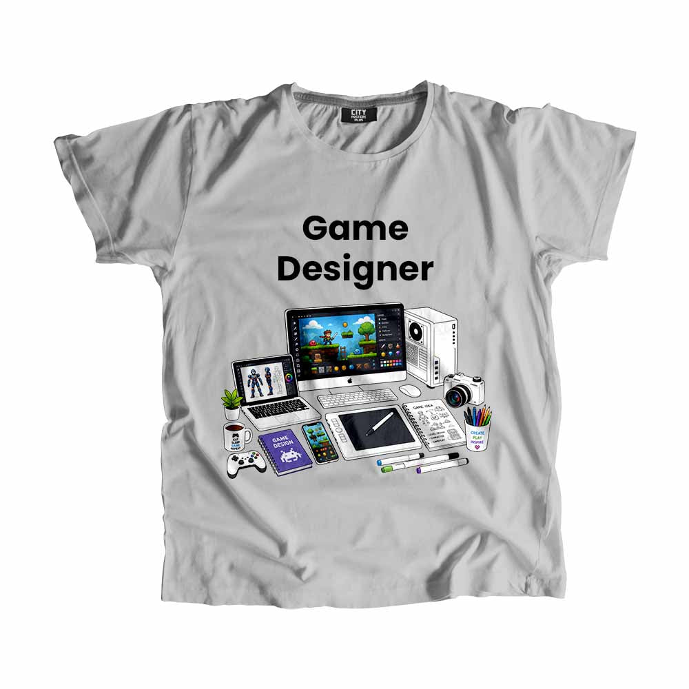 Game Designer Men Unisex T-Shirt (Melange Grey) Technology Unisex T-Shirt | City Posters Plus