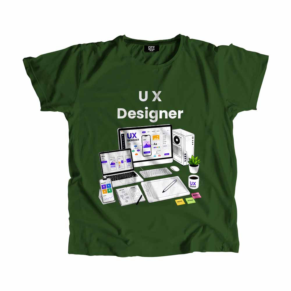 UX Designer Men Unisex T-Shirt (Olive Green) Technology Unisex T-Shirt | City Posters Plus