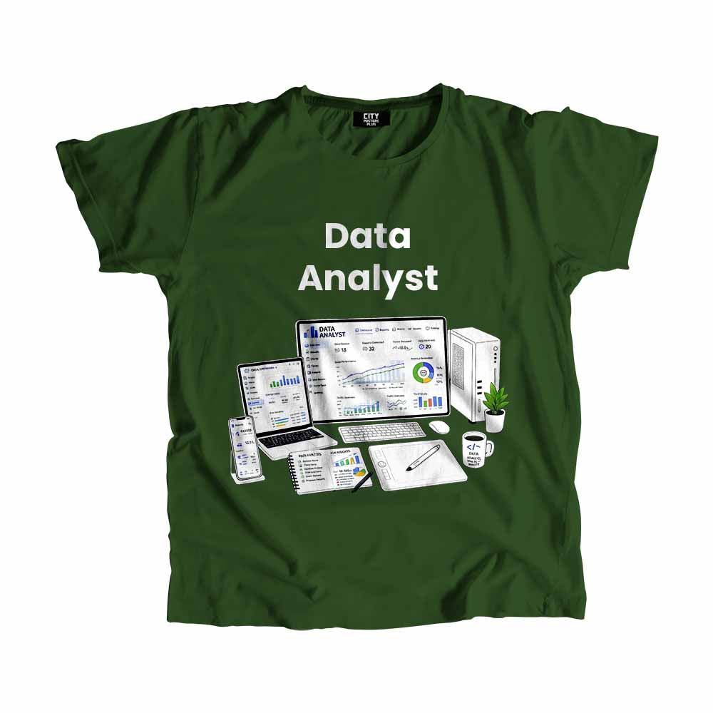 Data Analyst Men Unisex T-Shirt (Olive Green) Technology Unisex T-Shirt | City Posters Plus