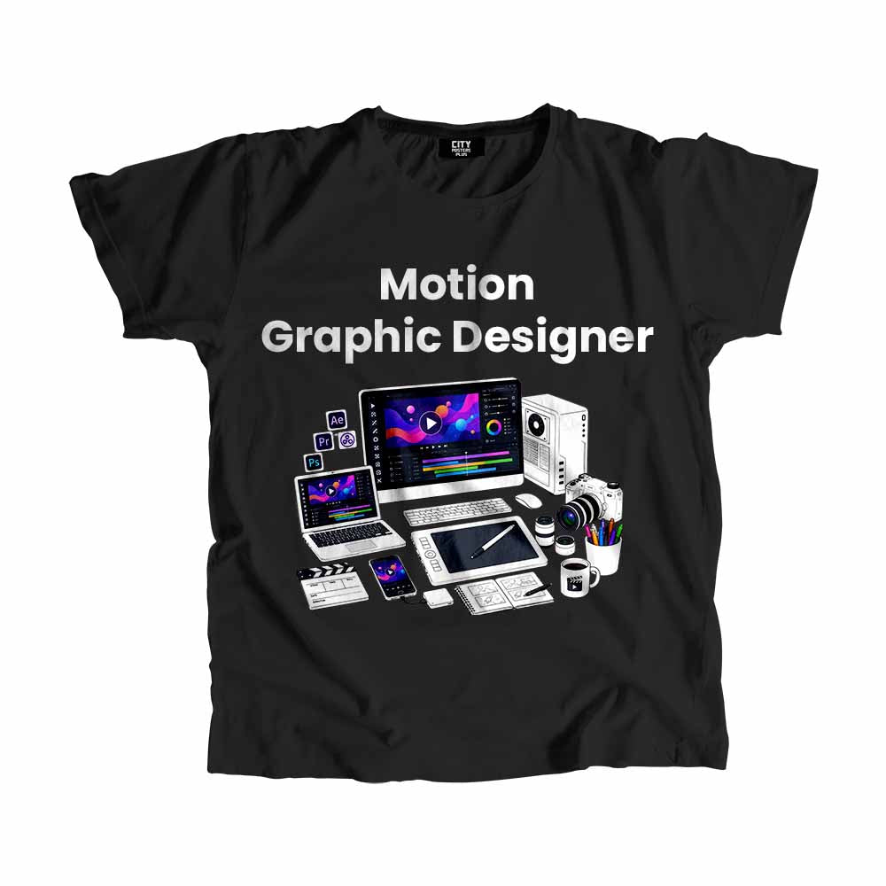 Motion Graphic Designer Men Unisex T-Shirt (Black) Technology Unisex T-Shirt | City Posters Plus