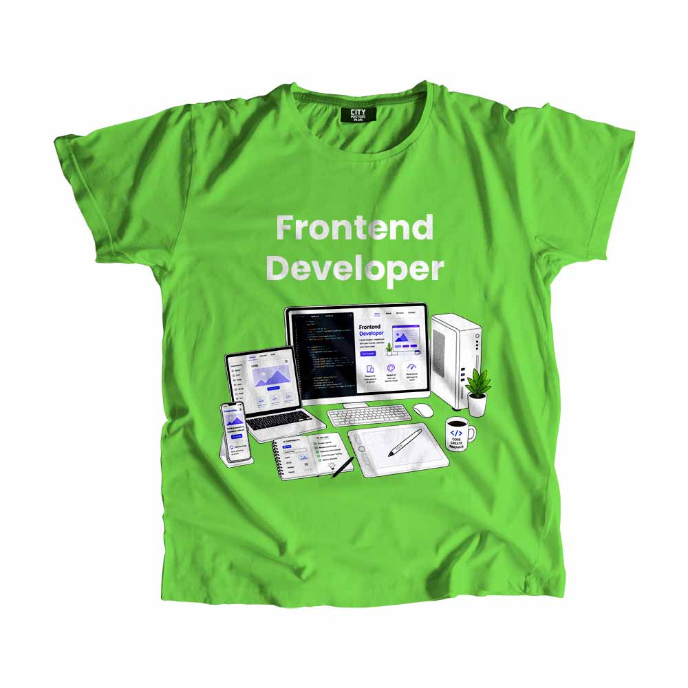 Frontend Developer Men Unisex T-Shirt (Liril Green) Technology Unisex T-Shirt | City Posters Plus