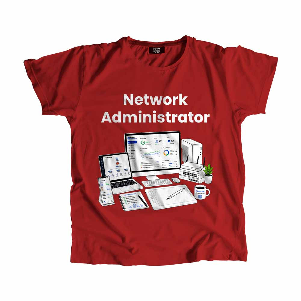 Network Administrator Men Unisex T-Shirt (Red) Technology Unisex T-Shirt | City Posters Plus