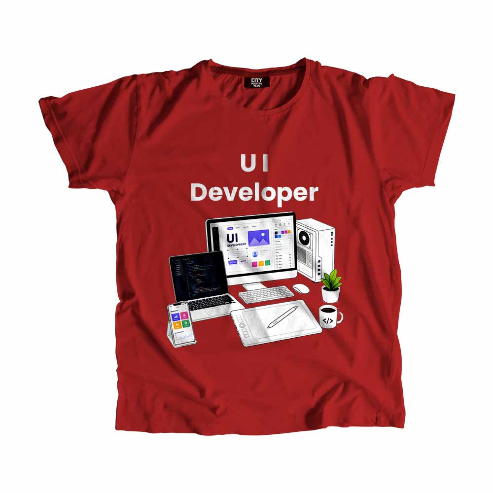 UI Developer Men Unisex T-Shirt (Red) Technology Unisex T-Shirt | City Posters Plus