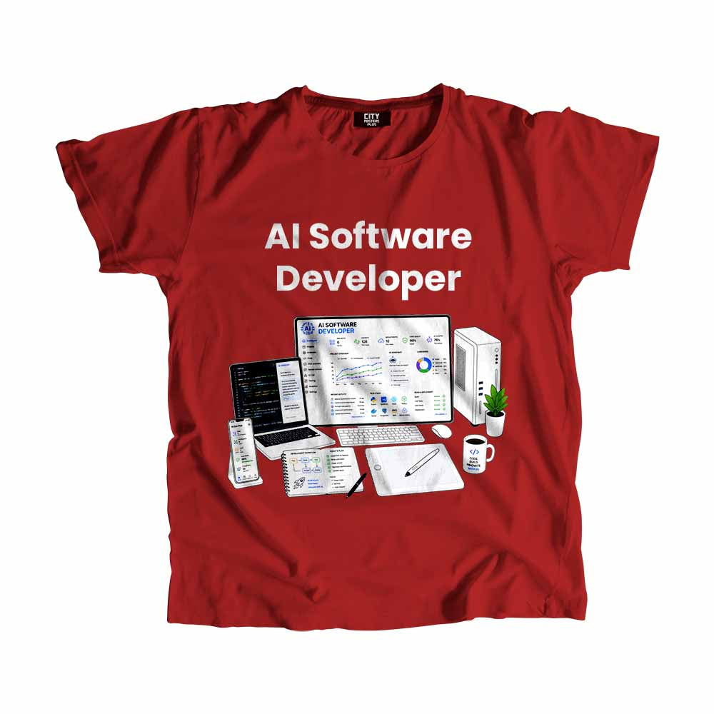 AI Software Developer Men Unisex T-Shirt (Red) Technology Unisex T-Shirt | City Posters Plus
