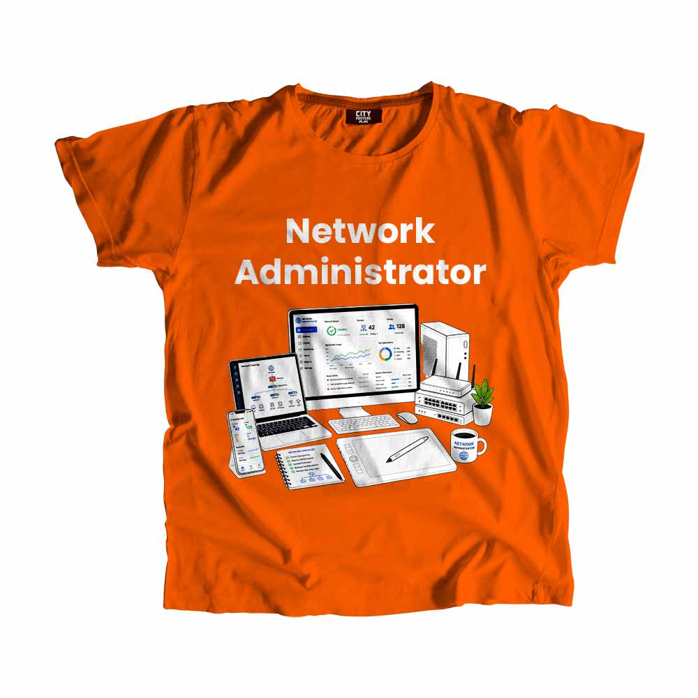 Network Administrator Men Unisex T-Shirt (Orange) Technology Unisex T-Shirt | City Posters Plus