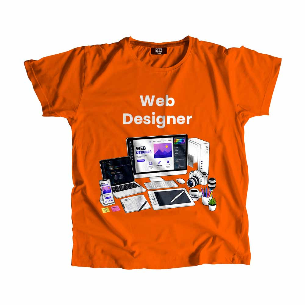 Web Designer Men Unisex T-Shirt (Orange) Technology Unisex T-Shirt | City Posters Plus