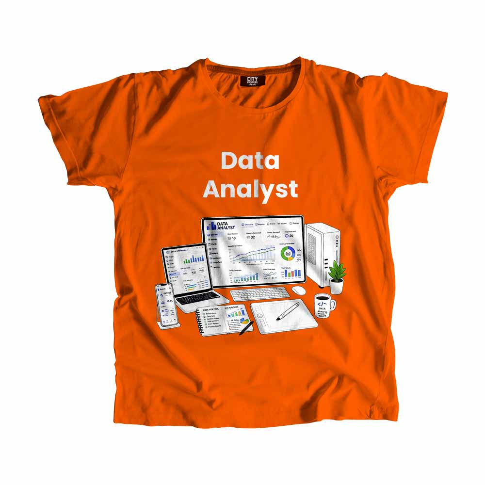 Data Analyst Men Unisex T-Shirt (Orange) Technology Unisex T-Shirt | City Posters Plus