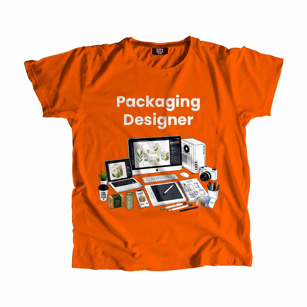 Packaging Designer Men Unisex T-Shirt (Orange) Technology Unisex T-Shirt | City Posters Plus