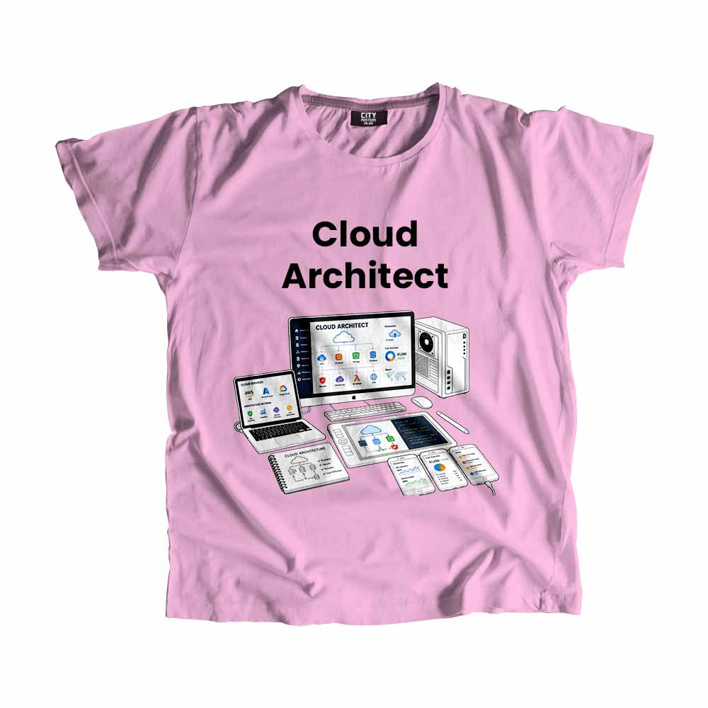 Cloud Architect Men Unisex T-Shirt (Light Pink) Technology Unisex T-Shirt | City Posters Plus