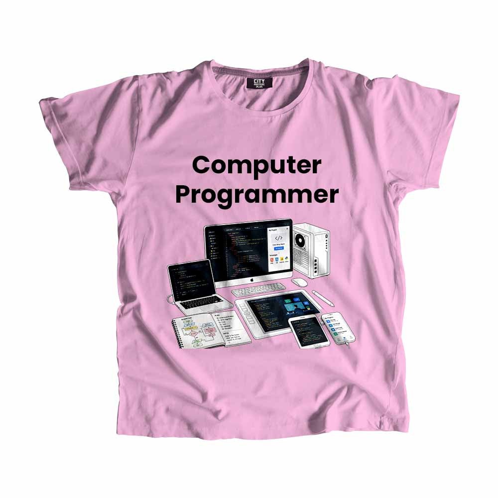 Computer Programmer Men Unisex T-Shirt (Light Pink) Technology Unisex T-Shirt | City Posters Plus