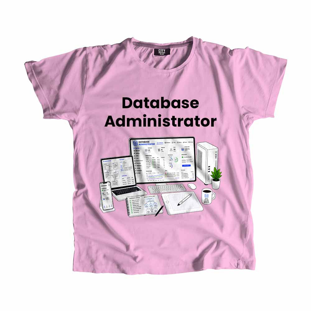 Database Administrator Men Unisex T-Shirt (Light Pink) Technology Unisex T-Shirt | City Posters Plus