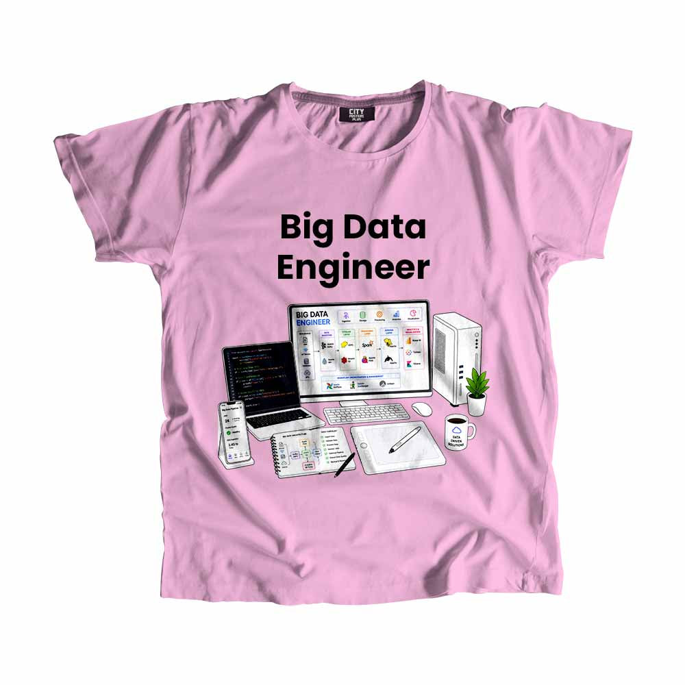 Big Data Engineer Men Unisex T-Shirt (Light Pink) Technology Unisex T-Shirt | City Posters Plus