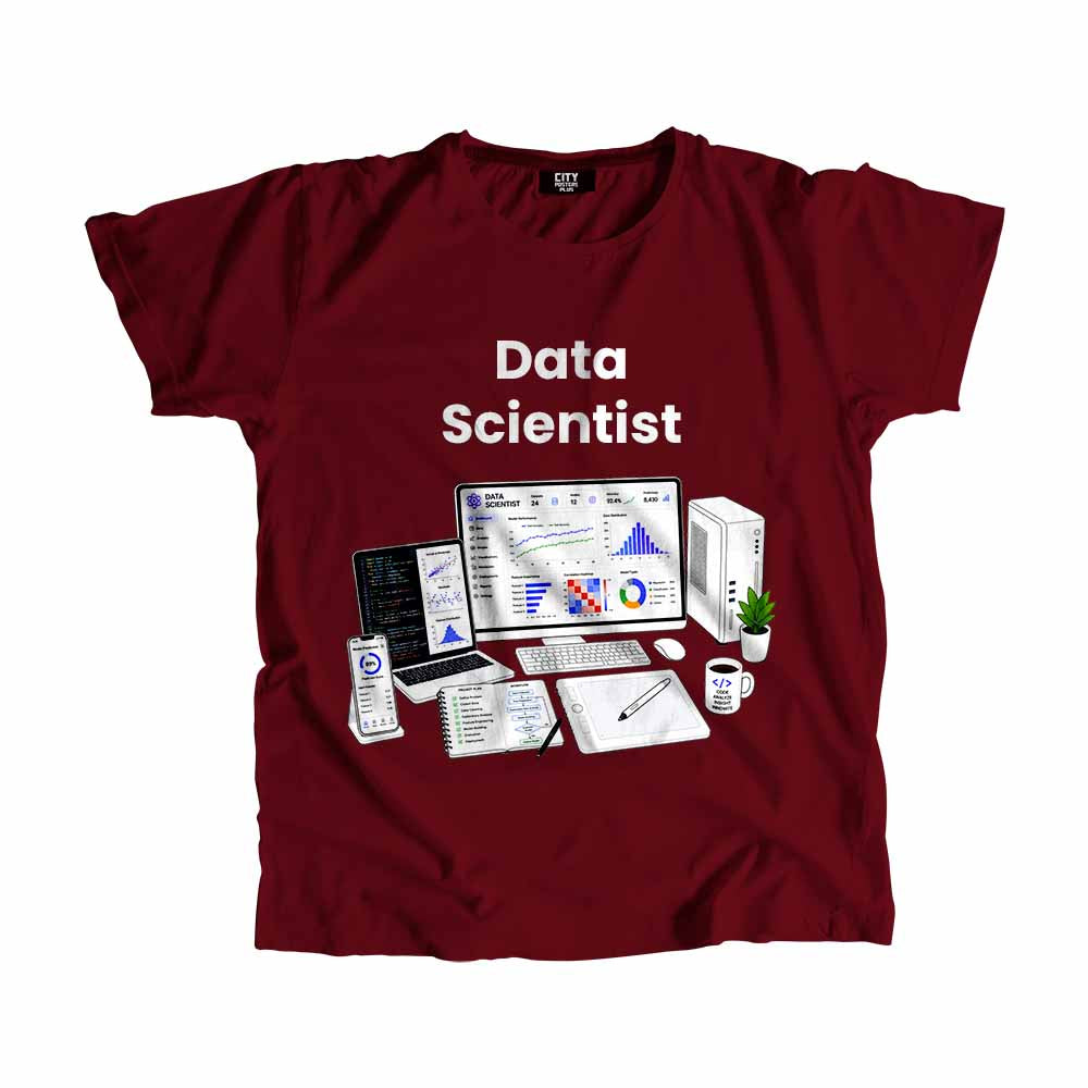 Data Scientist Men Unisex T-Shirt (Maroon) Technology Unisex T-Shirt | City Posters Plus