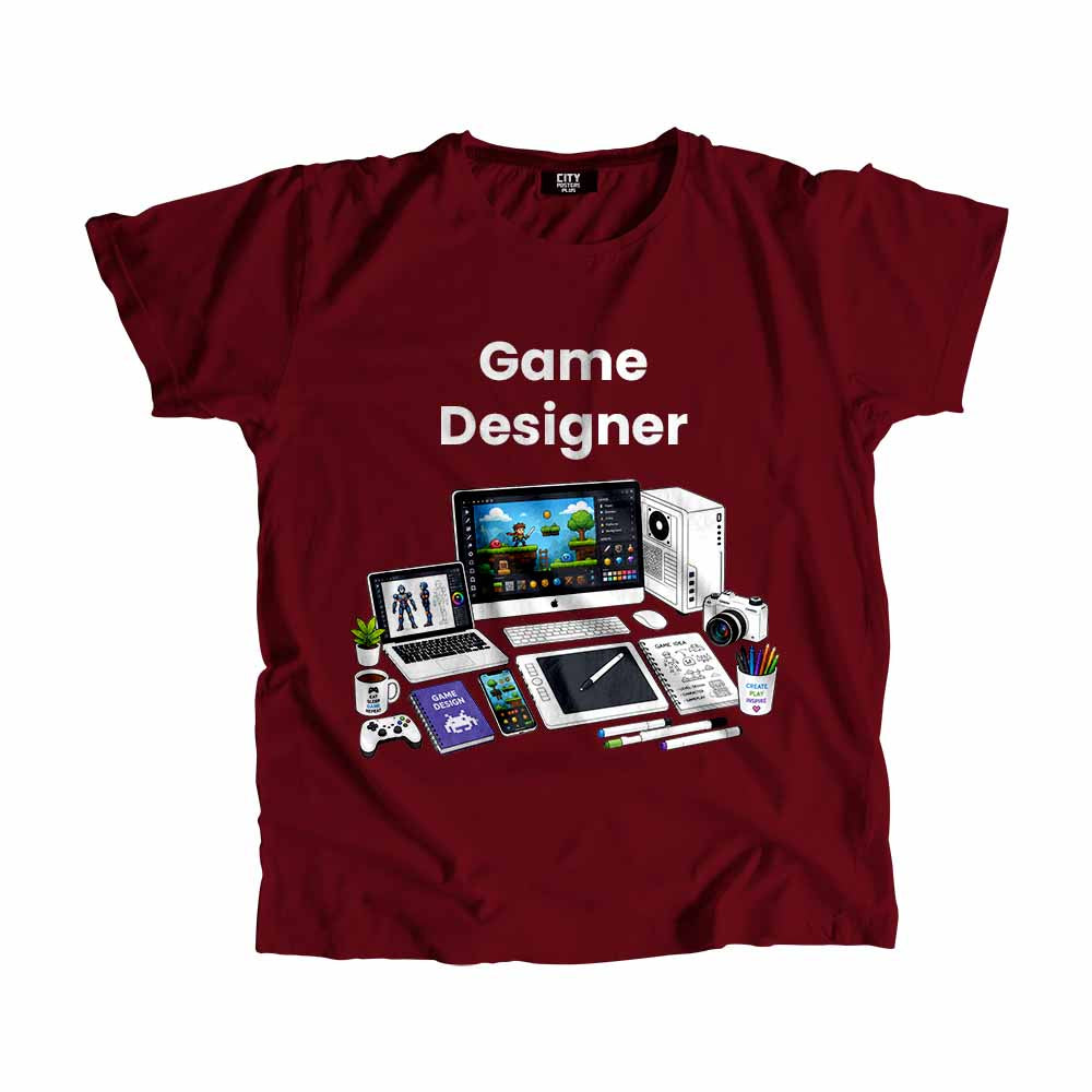 Game Designer Men Unisex T-Shirt (Maroon) Technology Unisex T-Shirt | City Posters Plus